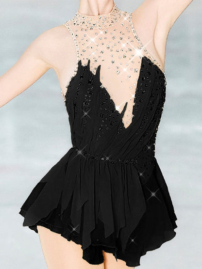 Figure Skating Dress Women's Girls' Dancewear Open Back Mesh Spandex High Elasticity Crystal/Rhinestone Sleeveless Skating Dress