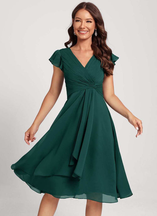 Chic Dark Green V Neck Homecoming Dress Fly Sleeve Prom Dress VS007