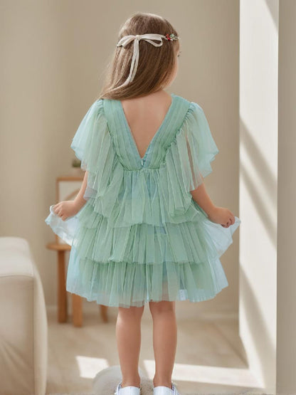 Enchanted Garden Fairy Elegant Tulle Green Flower Girl Dress