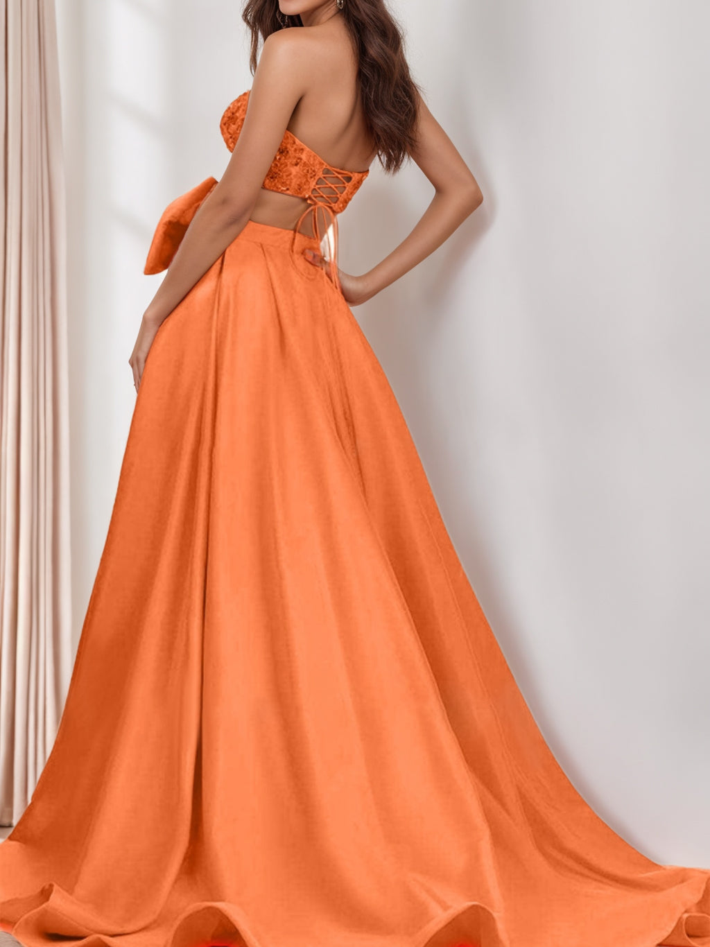 A-Line/Princess Strapless Sleeveless Sweep Train Evening Dress with Bow(s)