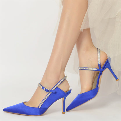 Women's Wedding Shoes Pointed Toe Stiletto Heel Bridal Shoes with Crystal Strap