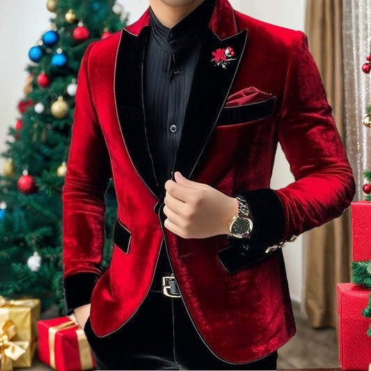 Men's Vintage Velvet Solid Colored Regular Standard Fit Single Breasted One-button Blazer Jacket