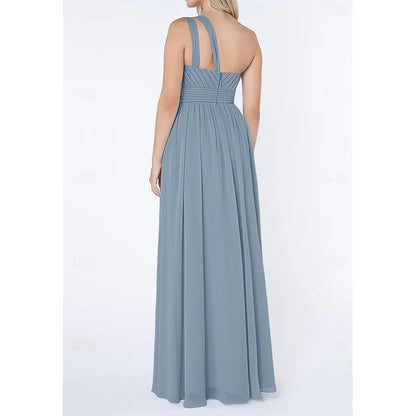 A Line/Princess One Shoulder Sleeveless Floor-Length Wedding Guest Dress