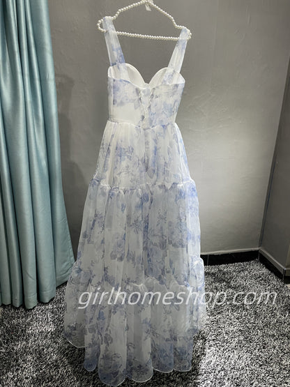 Beautiful Floral Print Chiffon Long Prom Dresses Evening Dress  gh1790