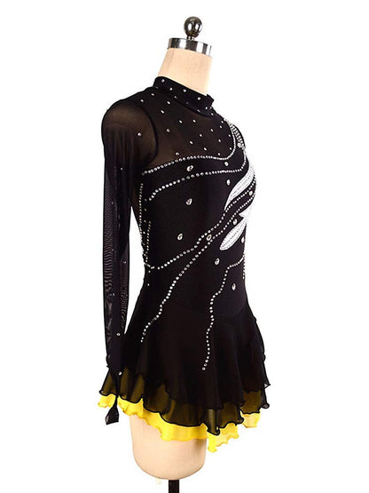 Figure Skating Dress Women's Girls' Dancewear  Black Stretchy Crystal/Rhinestone Long Sleeve Ice Skating Dress