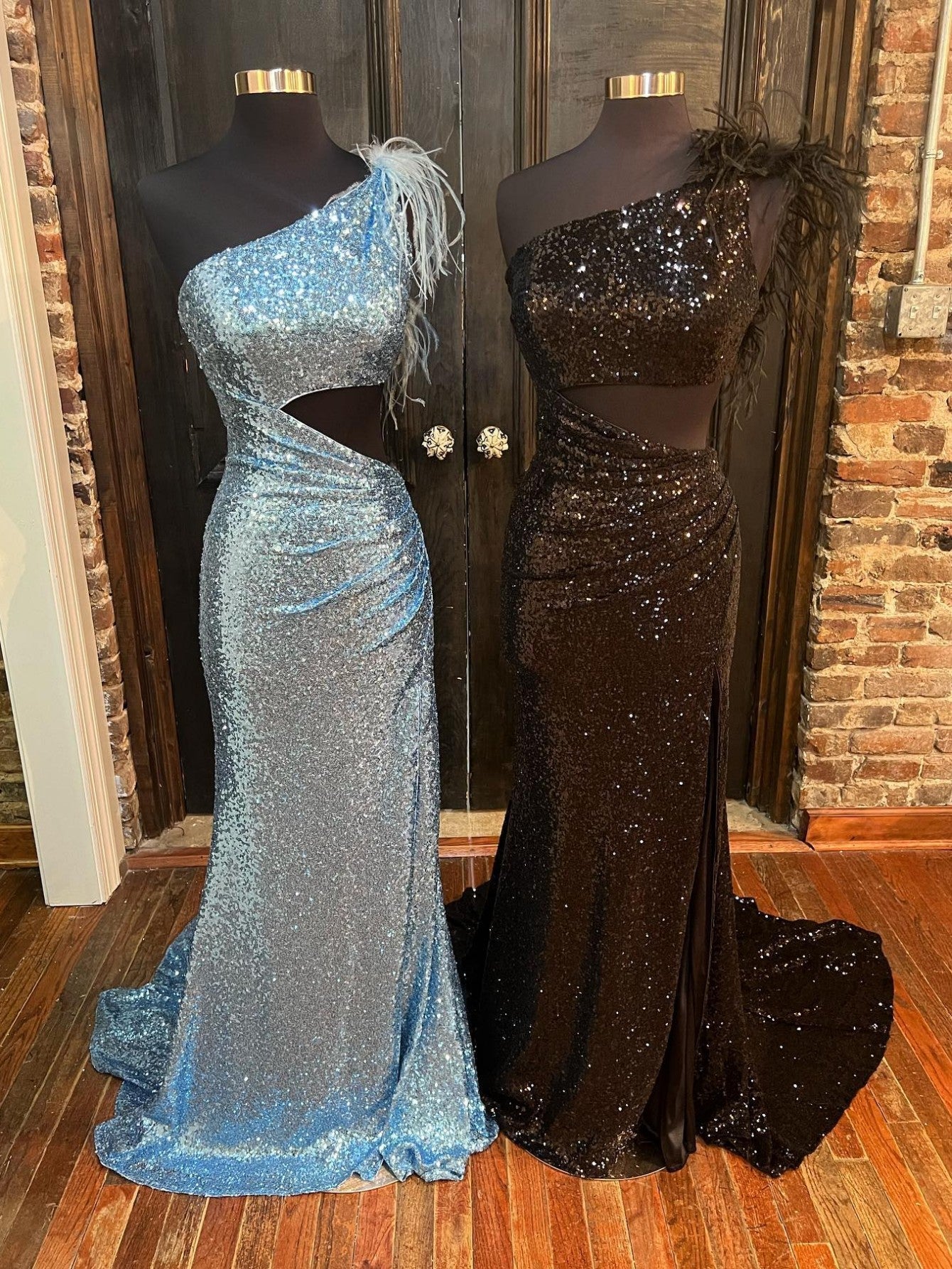 One Shoulder Sparkly Unique Black Mermaid Prom Dress