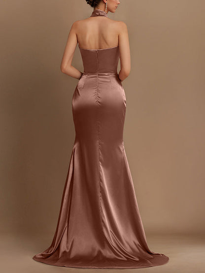 Sheath/Column Halter Floor-length Prom Dresses