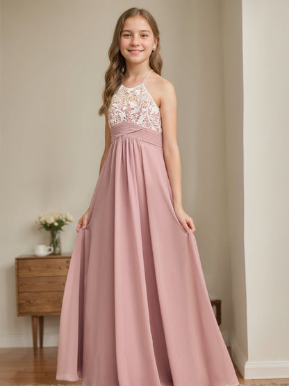 A-Line/Princess Halter Sleeveless Junior Bridesmaid Dresses with Lace