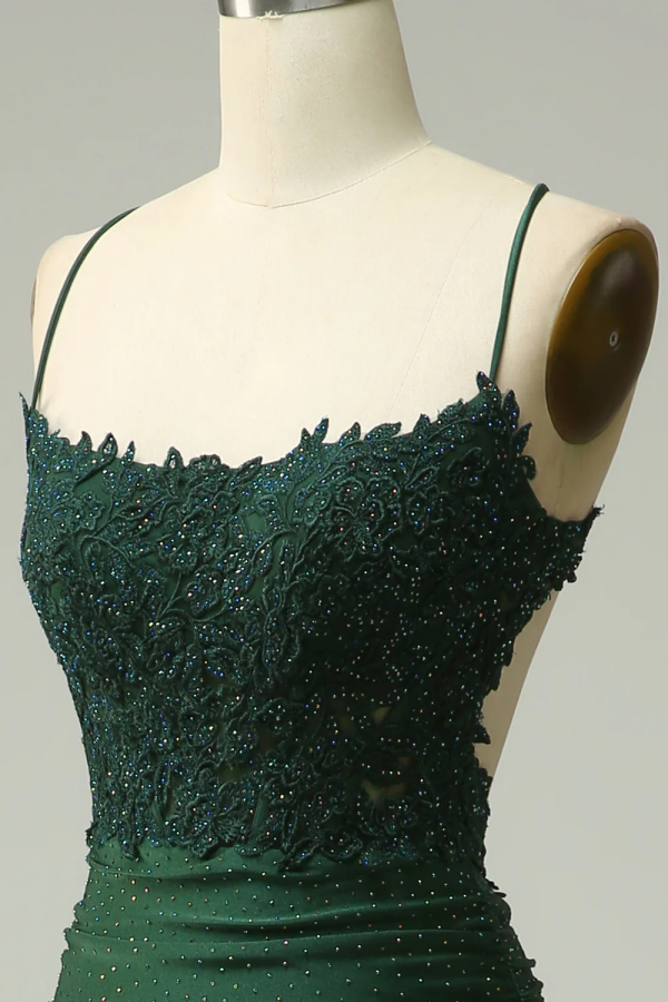 Mermaid Dark Green Long Prom Dress With Appliques Beadings ZT0570