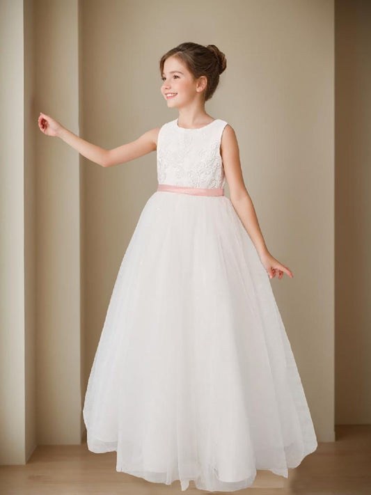 Ball-Gown/Princess Tulle Floor-length Ivory Flower Girl Dress