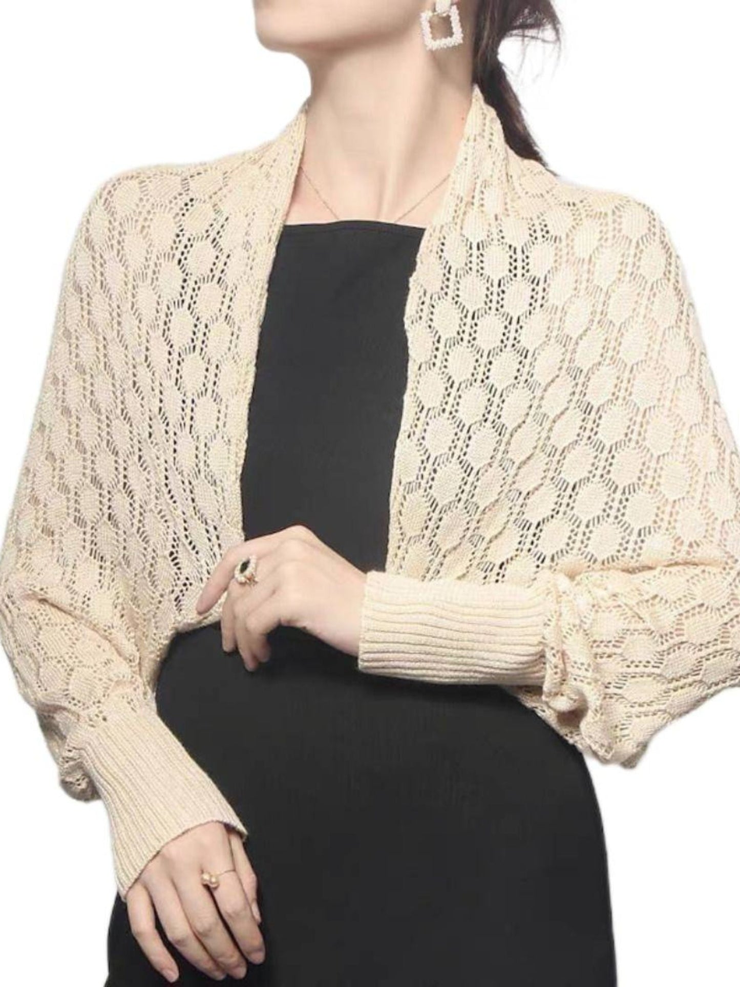 Women's White Elegant Long Sleeve Polyester Retro Wrap