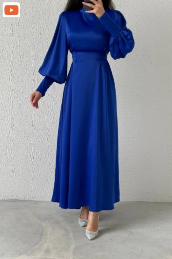 Elegant Royal Blue Long Sleeve Loose Party Office Prom Dress LY0031