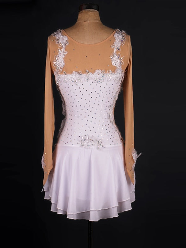 Women's Figure Skating Dress Latin Lace Crystals / Rhinestones High  Long Sleeve