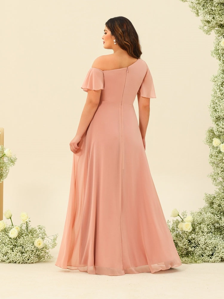 A-Line/Princess One-Shoulder Floor-Length Split Side Plus Size Bridesmaid Dresses