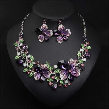 Women's Color-Plated Crystal Glass Exaggerated Flower Jewelry Set