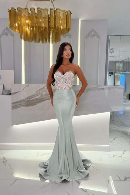 Prom Dress Satin Gold Sweetheart Sleeveless StraplessWith Rhinstone Mermaid YL0278