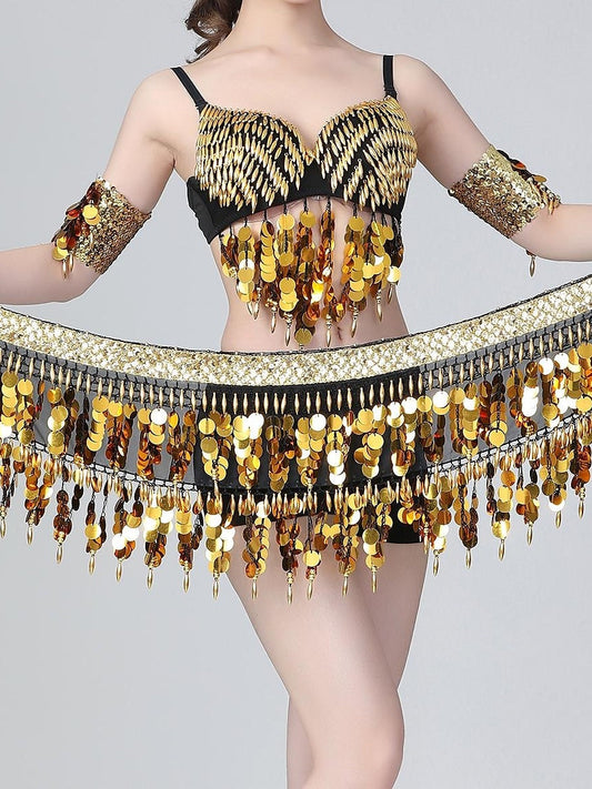 Belly Dance Top Sleeveless Beading Ruching Split Joint Women's Training Performance