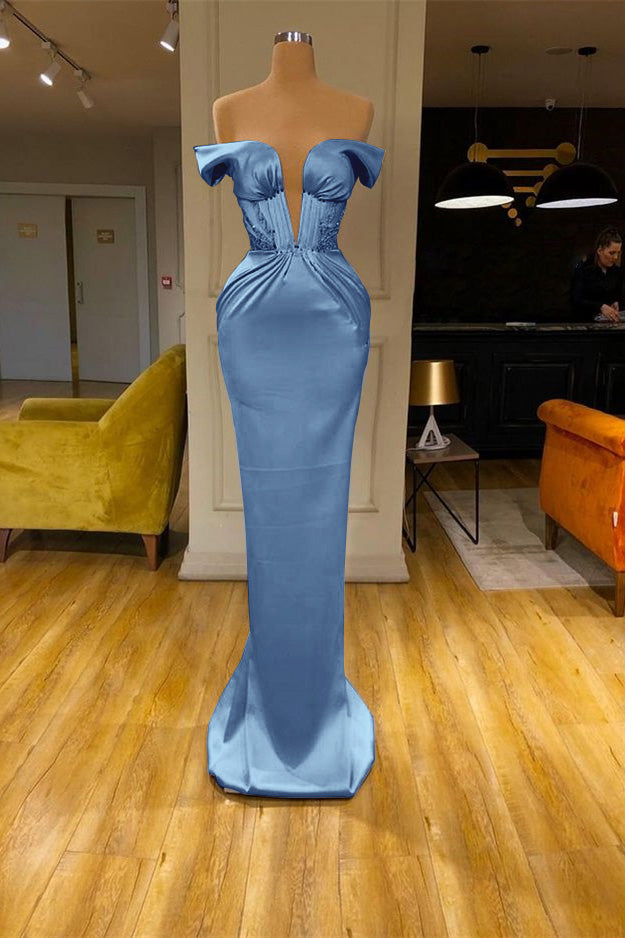 Sky Blue Mermaid V-Neck Off-The-Shoulder Prom Dress Online ED0050