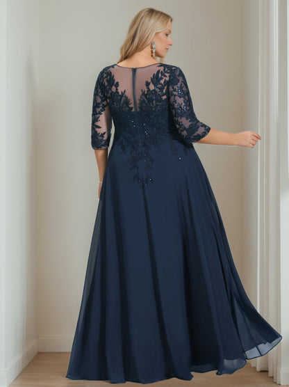 A-Line/Princess V-Neck Half Sleeves Floor-Length Plus Size Mother of the Bride Dresses with Sequins