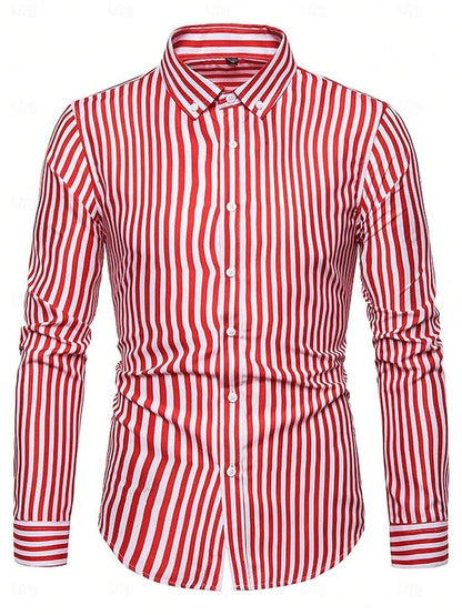 Men's Casual Cotton Blend Long Sleeves Stripes Shirt