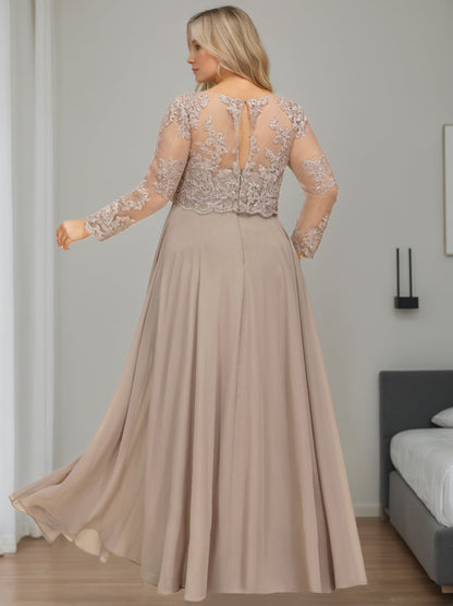 A-Line/Princess Scoop Long Sleeves Floor-Length Plus Size Mother of the Bride Dresses with Sequins