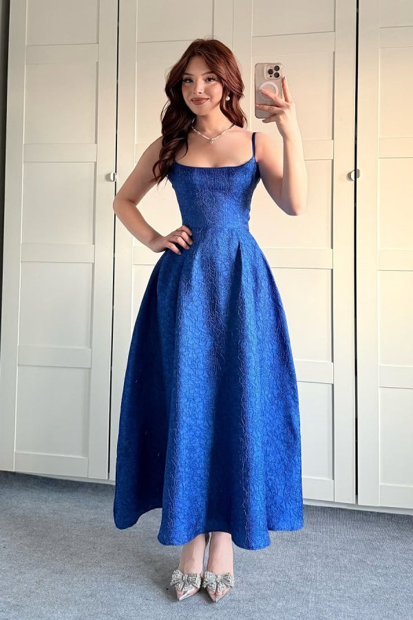 Unique Royal Blue Short Textured Fabric Prom Dress ZT0451