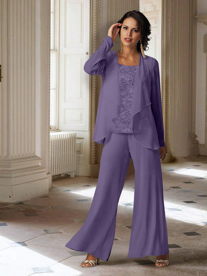 Chiffon Long Sleeves Mother of the Bride Pantsuits with Jacket