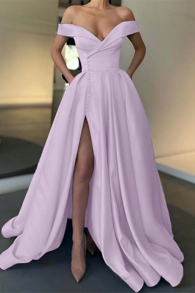 Off-the-Shoulder Long Split Prom Dress PD0386