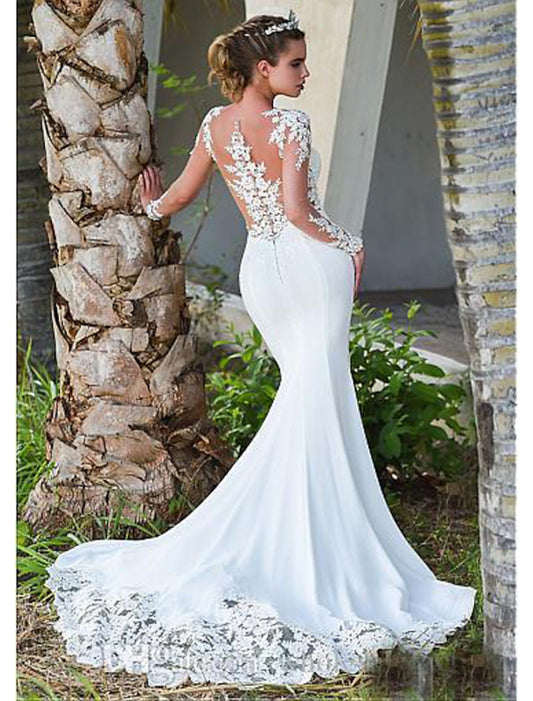 Trumpet/Mermaid Scoop Floor-length Lace Wedding Dress