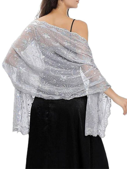 Women's Delicated Star Moon Embroidery Retro Shawl Wedding Wraps