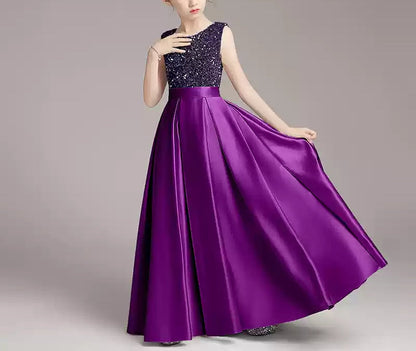 A-Line/Princess Sleeveless Round Neck Floor Length Girl Party Shinning Dresses