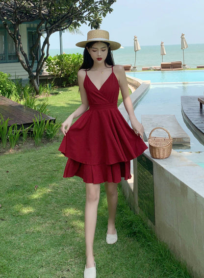 Fashion girl dress A line v neck short backless dress  1219