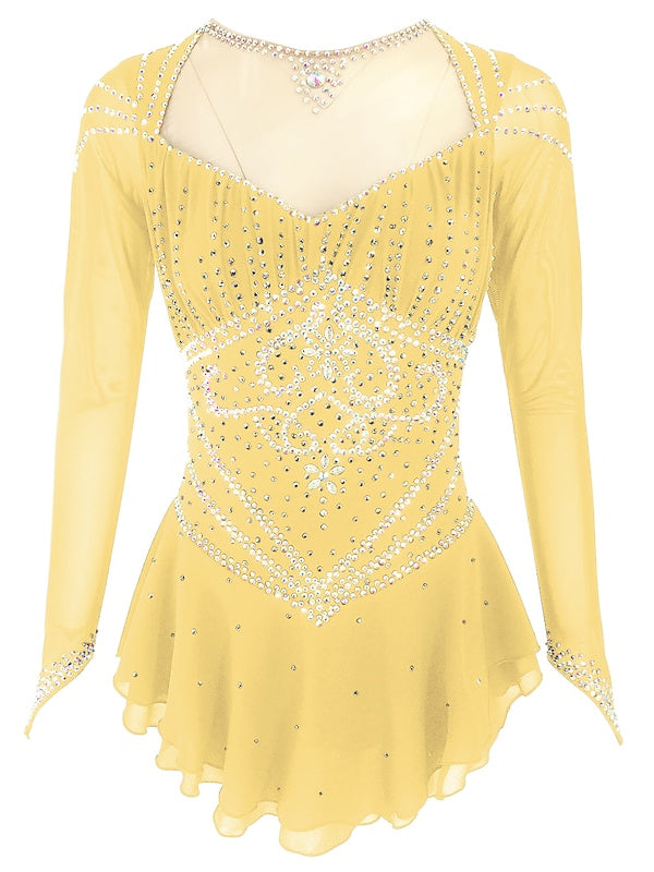 Figure Skating Dress Women's Girls'  Dancewear Spandex Stretch Yarn  Solid Colored Classic Crystal/Rhinestone Skating Dress