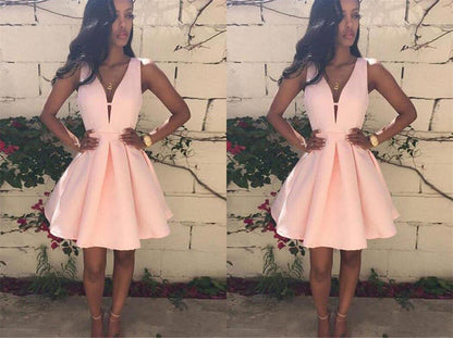 LTP0471,Charming pink homecoming dresses v-neck a line prom dress mini party gown