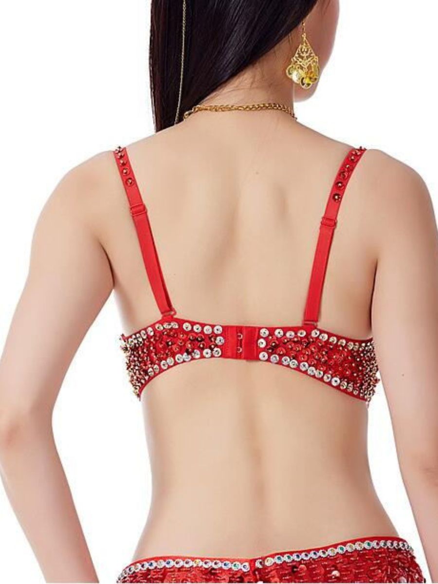 Belly Dancewear Rhinestone Sequin Sleeveless Spaghetti Bra