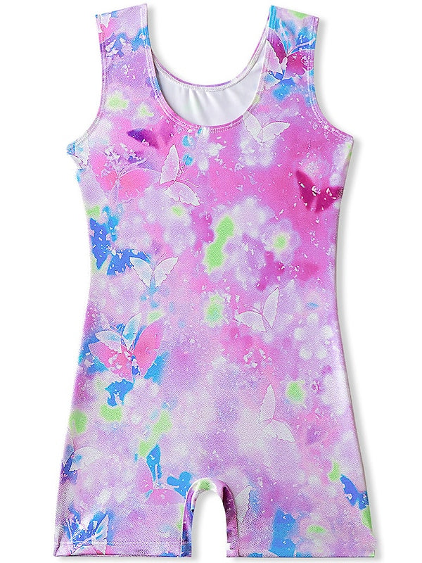 Kids' Dancewear Gymnastics Printing Splicing Round Sleeveless Girls' Performance Polyester