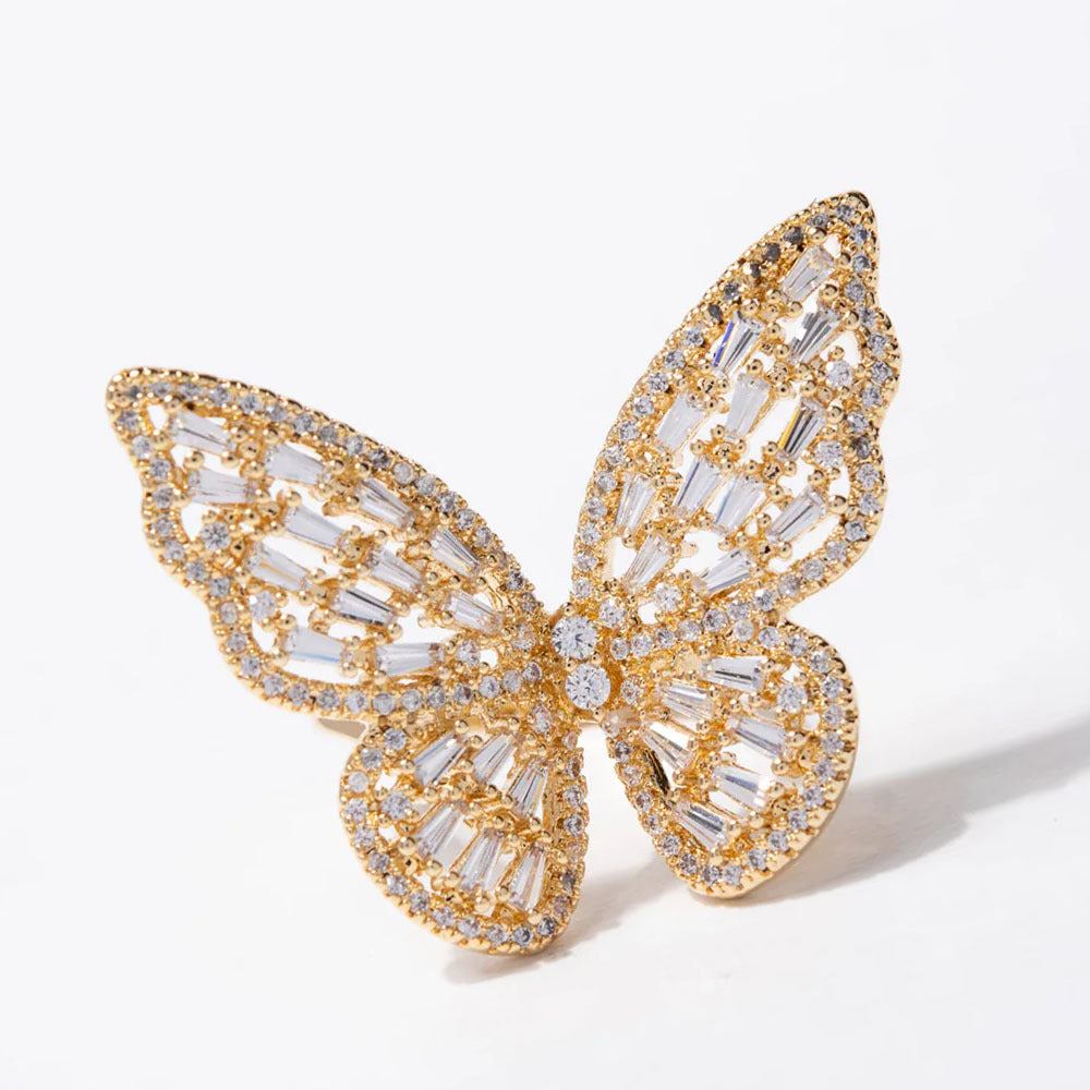 Delicate Zirconia Cut-out Butterfly Adjustable Insect Ring