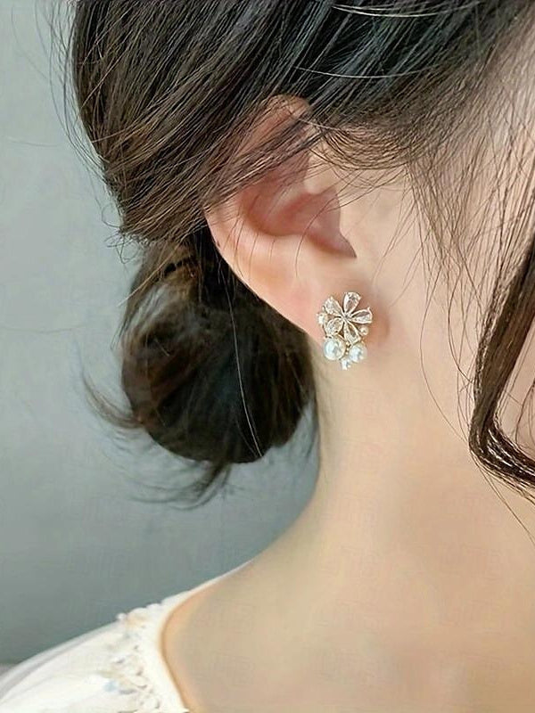 Stud Earrings For Women's Wedding Work Daily  Classic Floral Gold Earrings