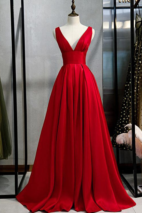 Edgynewlook Elegant Red V-neck A-Line Prom Dress With Sleeveless Online