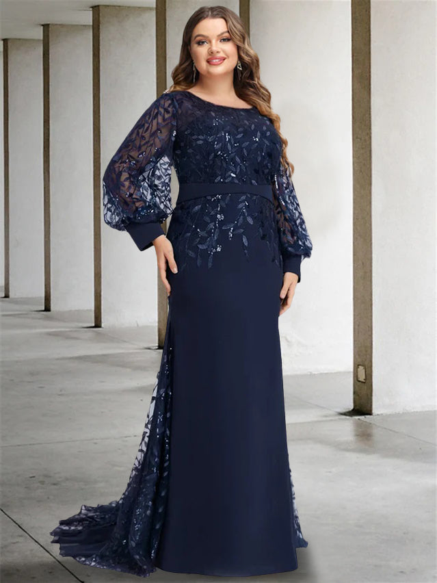 Mermaid/Trumpet Scoop Neck Long Sleeves Floor-Length Mother of the Bride Dresses with Sequins