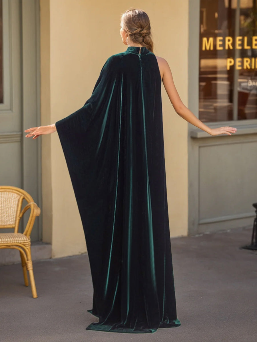 Sheath/Column Jewel Neck Long Sleeves Floor-Length Velvet Evening Dress