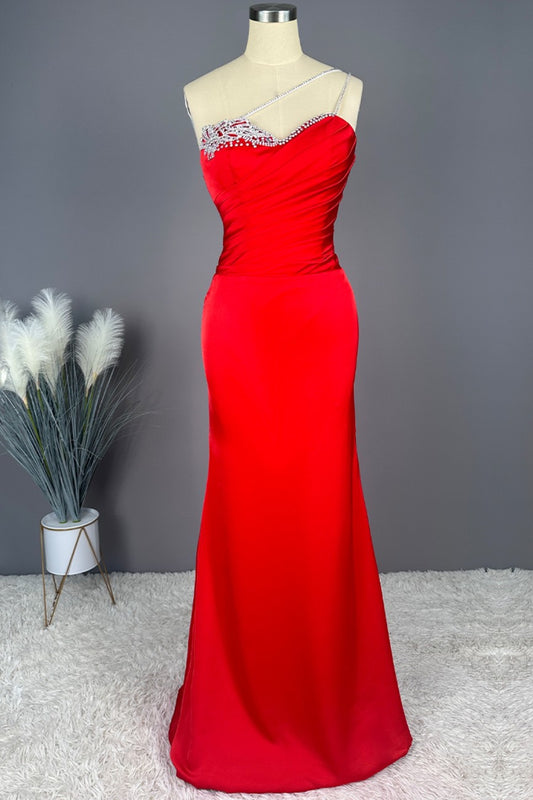 Okdais Red Prom Dress Long Sleeveless Sweetheart With Beadings X0021