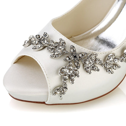 Women's Wedding Shoes Rhinestone High Heel Peep Toe Minimalism Bridal Shoes