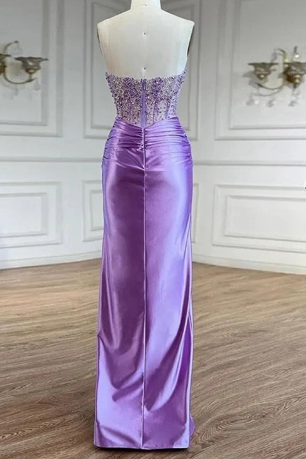 Eirene | Purple Sweetheart Mermaid Satin Long Prom Dress with Beading