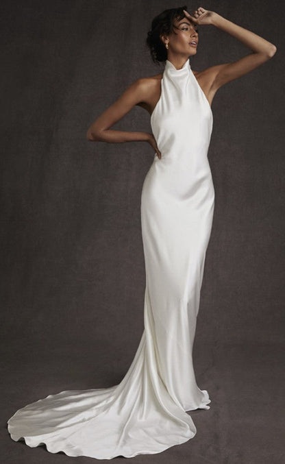 Elegant Backless High Neck Mermaid Wedding Dress On Sale