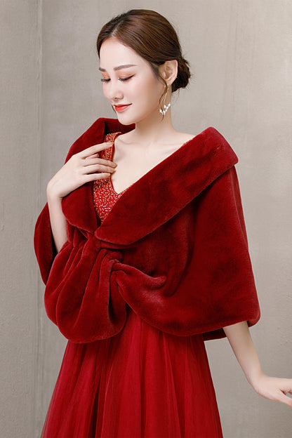 Elegant Burgundy Ears-Embellished Wedding Dress Shawl