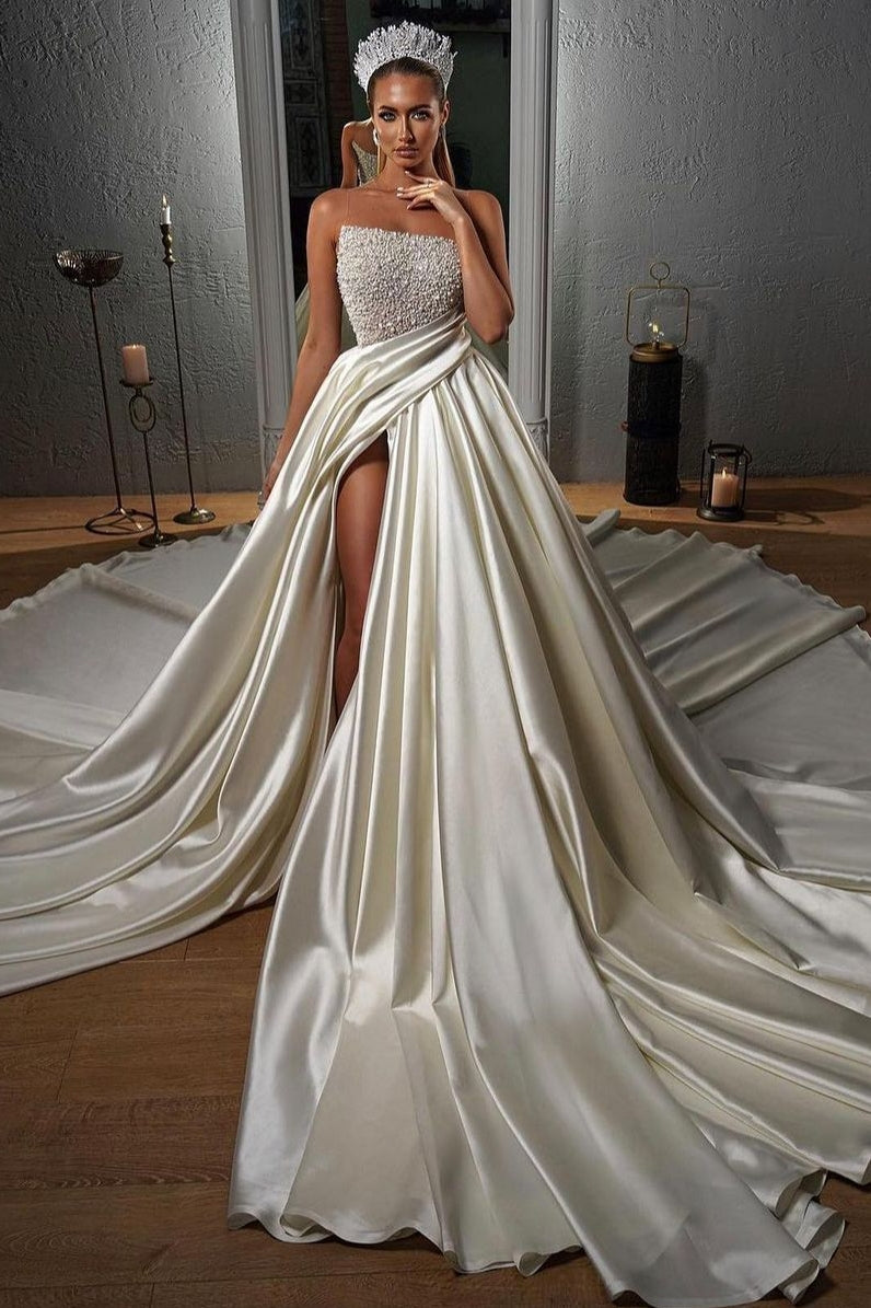 Elegant Illusion neck Ball Gown Wedding Dress With Fully Beaded Top