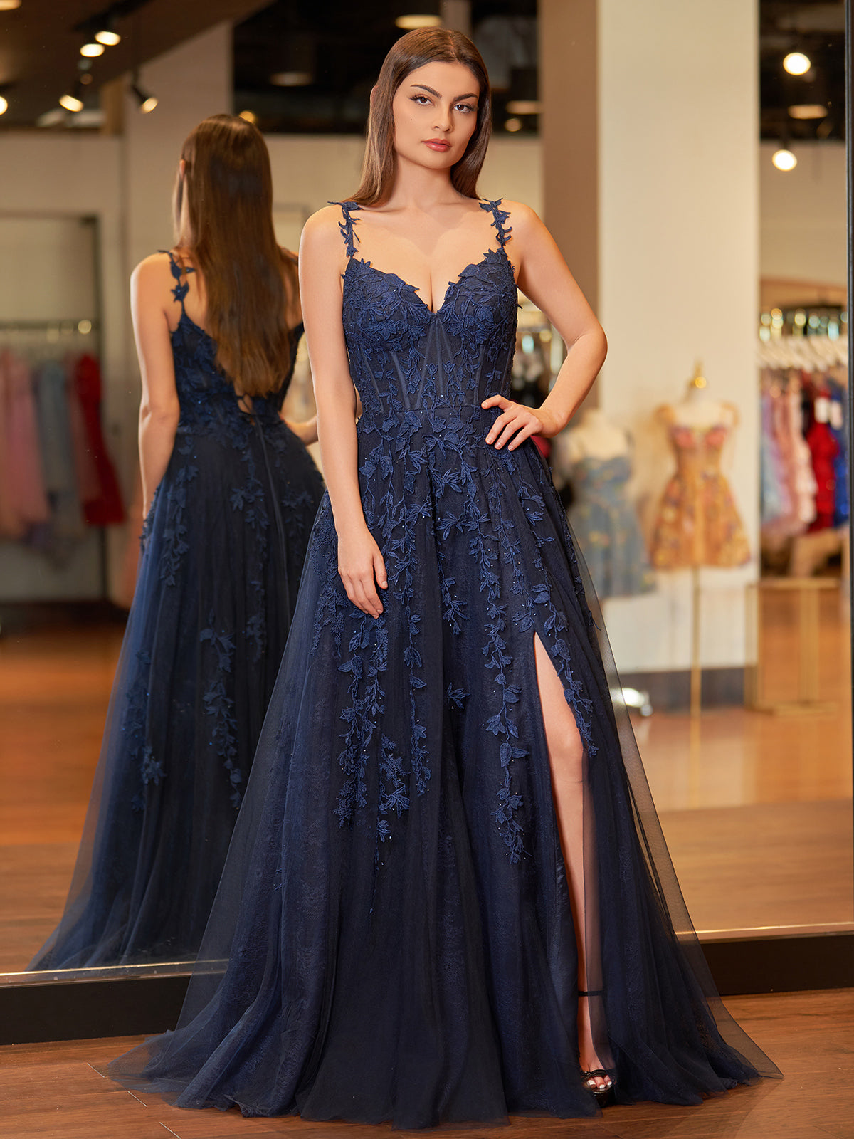 Mariana |A-line Sweetheart Lace Tulle Prom Dress with Slit