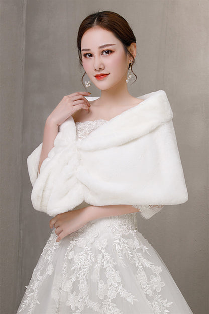 Elegant Pure-White Ears-Embellished Wedding Dress Shawl