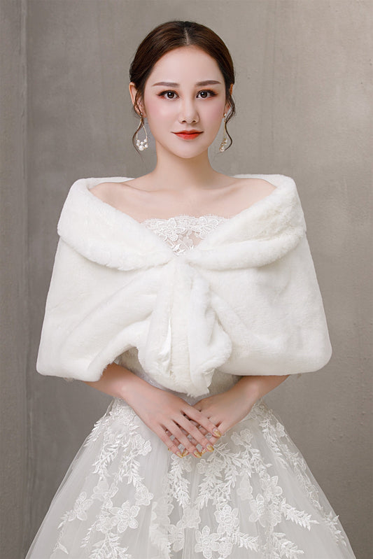 Elegant Pure-White Ears-Embellished Wedding Dress Shawl